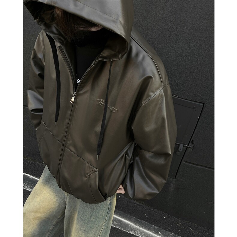 冬装24新款连帽宽松PU皮棉衣大码男装刺绣棉服棉袄外套S371-P138,男装棉衣,电商A233-1