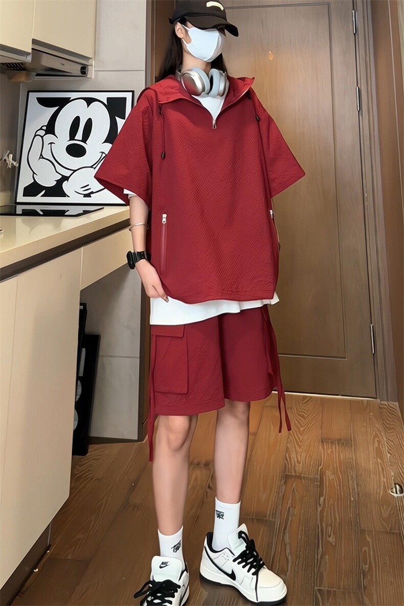 量大优供视频泡泡纱夏款连帽套装短袖短裤男CP74TZ-特p60,男装休闲套装,电商B371