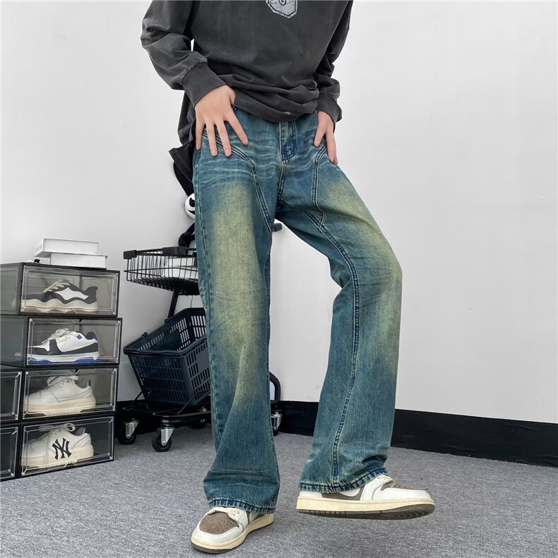 男复古牛仔裤水洗做旧潮牌美式宽松高街百搭垂感N0017-P50,男装牛仔裤,星座1109-3