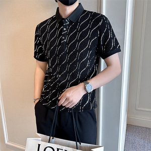 店主风社会小伙男士亮面翻领POLO衫男休闲上衣301A-1/PL117/P53图片