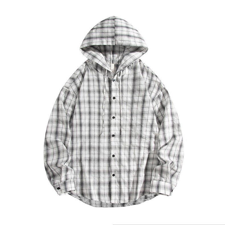 潮流泡泡沙格子衬衫连帽长袖帅气开衬外套DSA157B-CS4508-特P55,男装衬衫,电商A157B