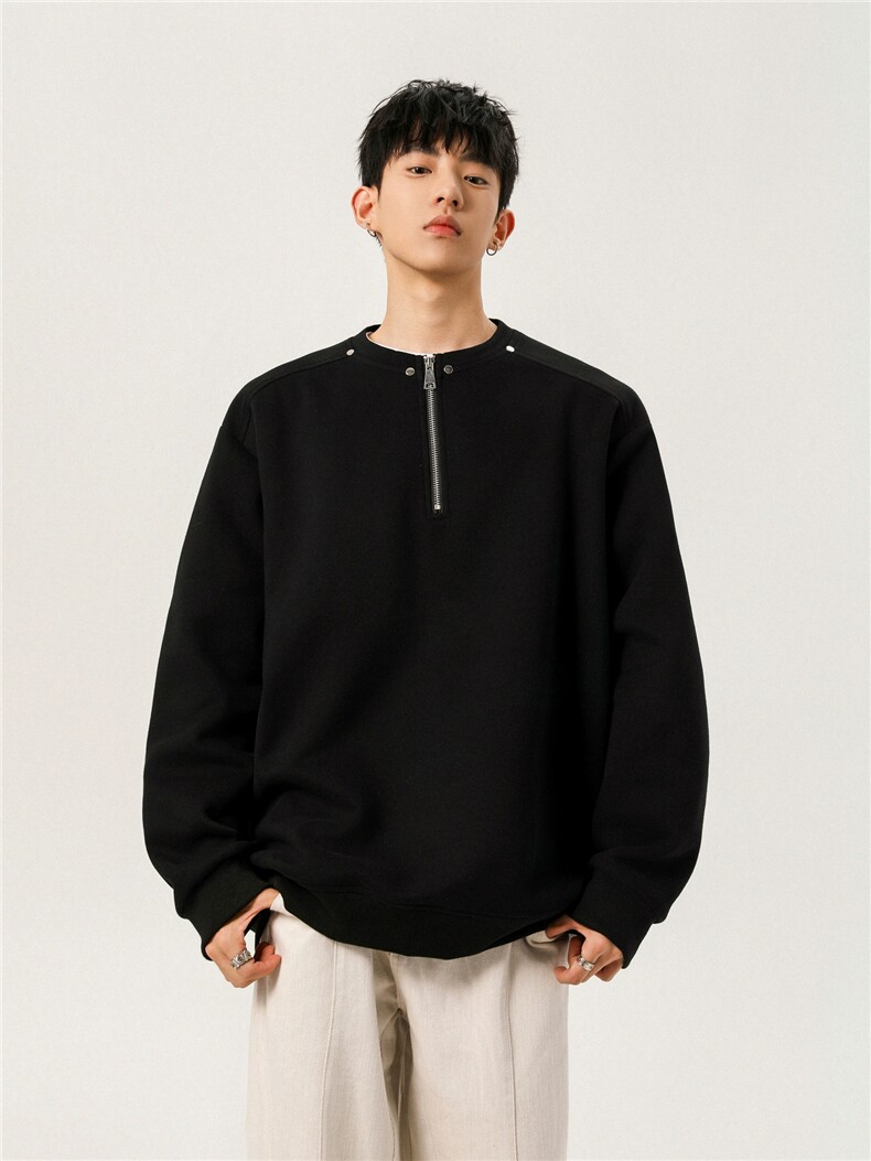 WY802-尺码M-3XL-P35-重磅纯色半拉链套头圆领卫衣宽松长袖上衣,男装卫衣,星座1811B