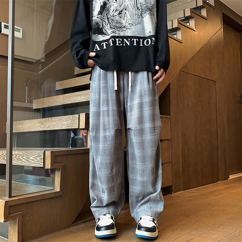 2025春装宽松百搭格子休闲裤男士菠萝裤垂感长裤K6618-特P40,男装休闲裤,电商A006