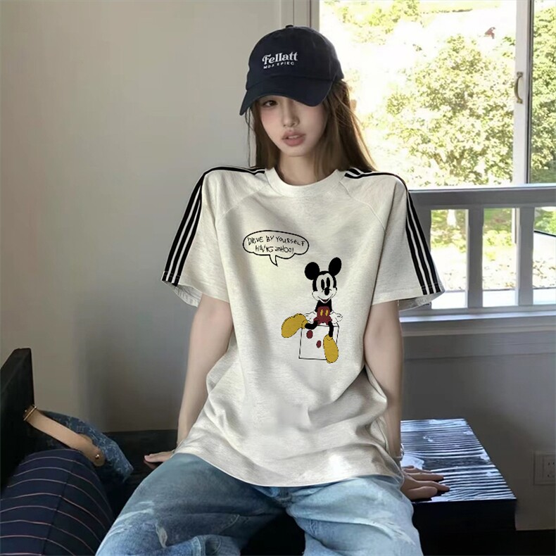 抖音得物品质二开240克宽松纯棉美式潮牌印花三条杠中性风短袖T恤,男装T恤,电商A486-1