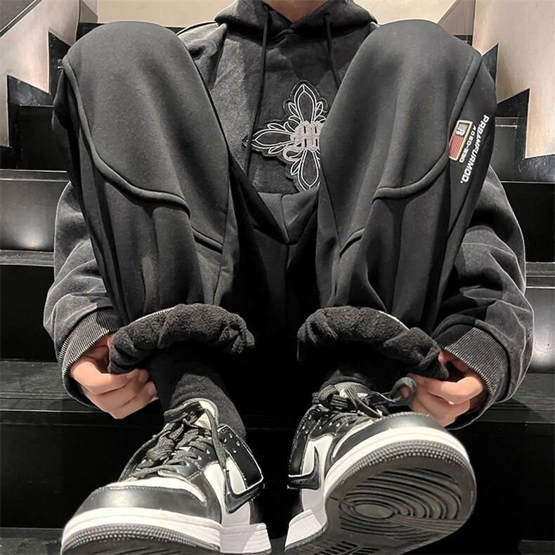 加绒加厚休闲运动卫裤男美式针织束脚裤715-6-BX13P55（控78）,男装休闲裤,星座715-6