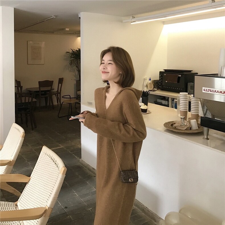 毛衣女秋冬2024秋冬款连帽洋气慵懒宽松软糯针织连衣裙,女装连衣裙,思途羊绒