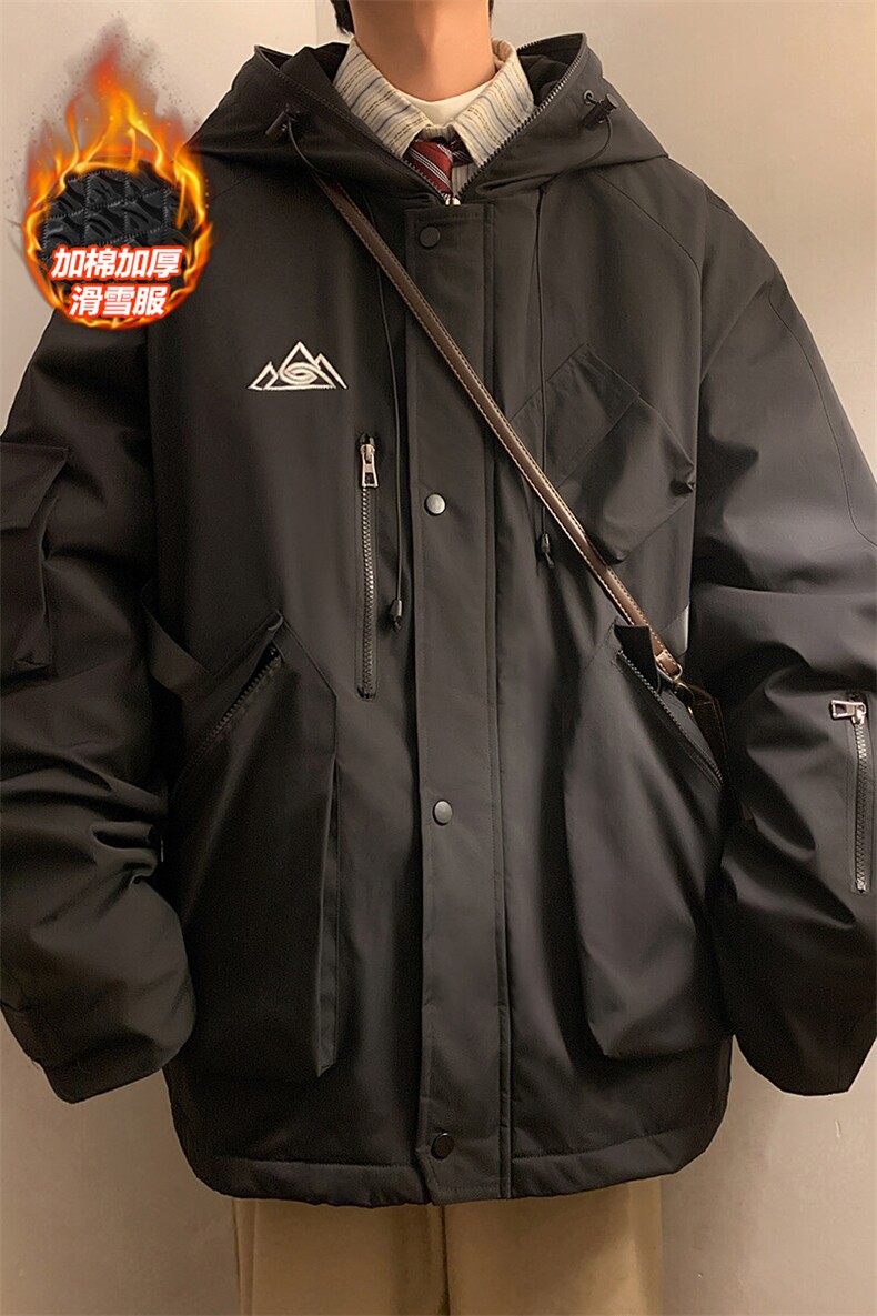 24冬大码防风防水多口袋双板滑雪服男加棉加厚保暖外套M78-P155,男装棉衣,电商A001-1
