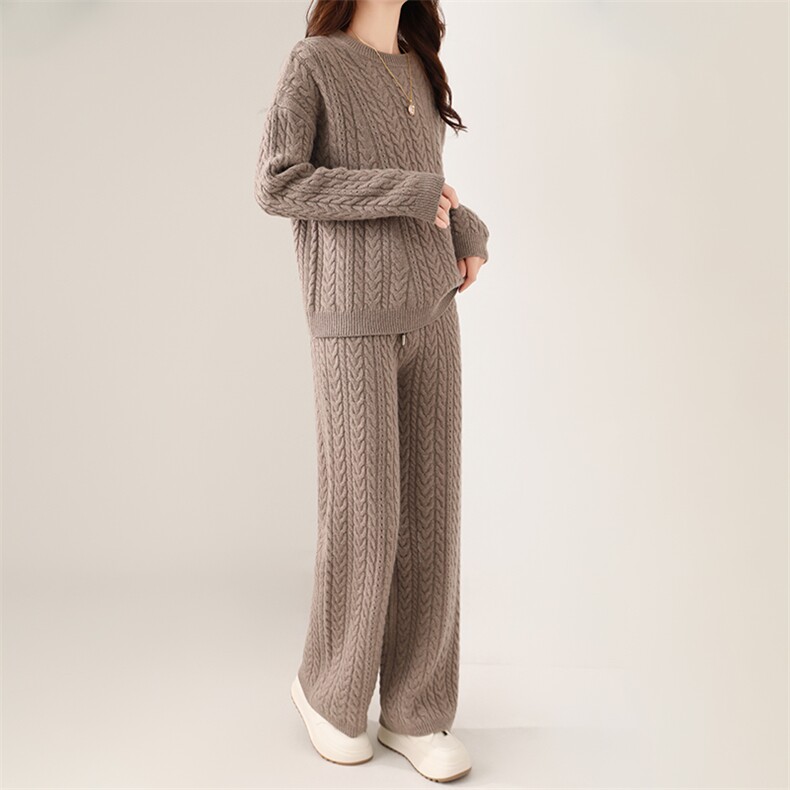 时尚宽松羊毛针织套装女秋冬季新款显瘦百搭，女装套装/套裙，鹏源羊绒