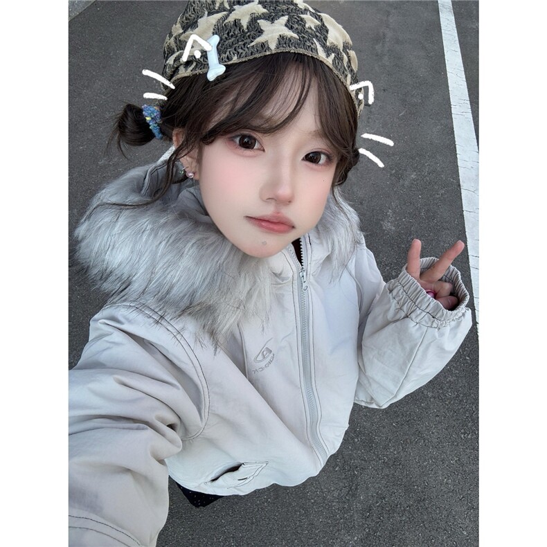 加厚毛领连帽棉衣外套防风带毛保暖棉服派克服女,男装棉衣,星座506A