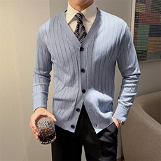 修身凹凸纽扣男开衫针织时尚简约条纹V领毛衣小外套潮M832，男装针织衫/毛衣，星座1116A-2（原606A-1）