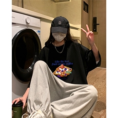 潮牌ins纯宽松五分袖上衣街头女生BF休闲短袖T恤D328-T397-P28，女装T恤，电商D328