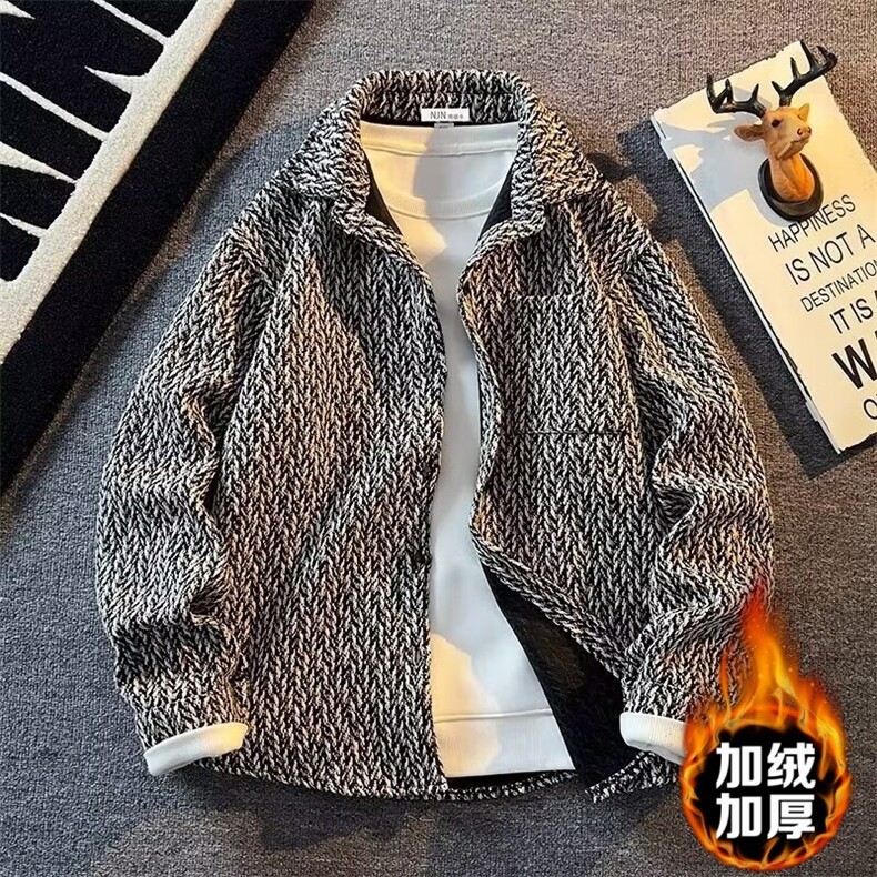 小香风外套男春秋款高级感潮翻领格子衬衫休闲男夹克HH027P76,男装夹克,星座1013-5