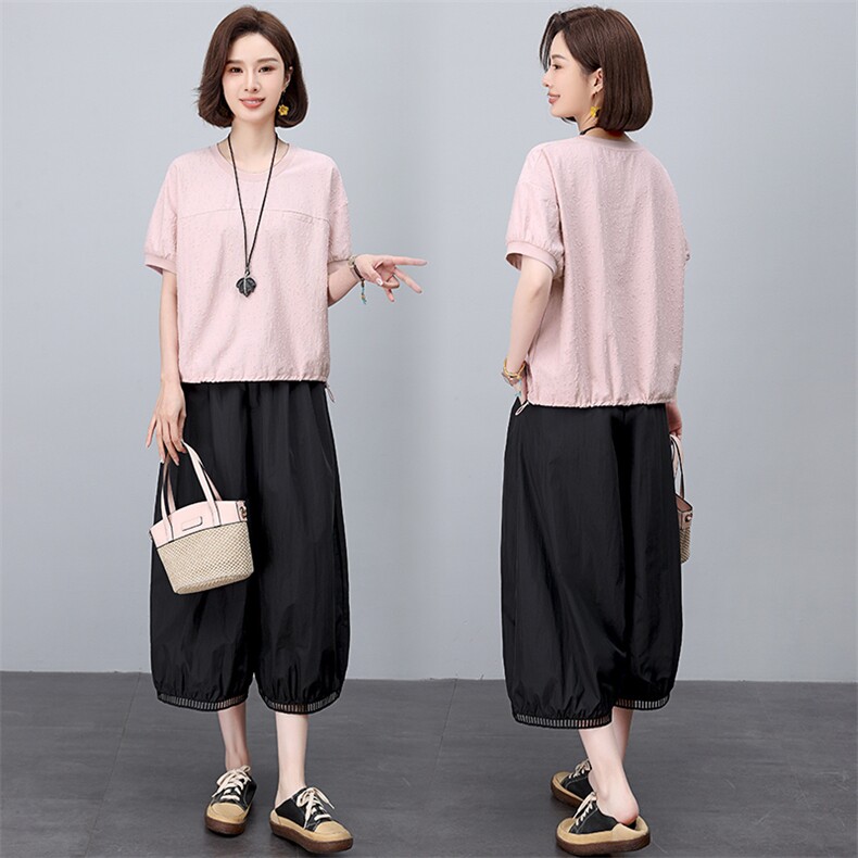 黑色裤子2025新款夏季凉凉裤今年流行爆款文艺妈妈休闲大脚灯笼裤，女装套装/套裙，阿丹