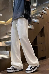 褶皱冰丝裤子男潮牌夏季薄款透气垂感直筒阔腿裤美式复古休闲长裤图片