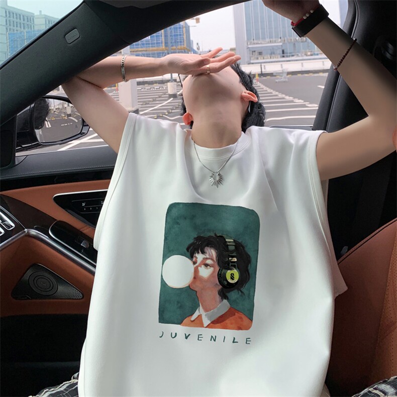 ！2025夏季新款男士百搭麂皮绒无袖短袖潮牌背心TLBX37特P18图片