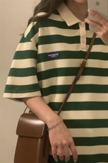 1中性风大码M-5XL美式条纹polo衫女翻领短袖T恤男DP8761P40控59，男装T恤，星座226-2