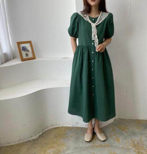 褶皱圆领连衣裙，女装连衣裙，土布鱼