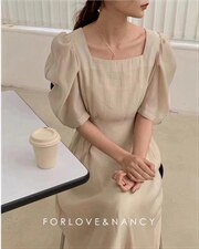 【郁金香盛开】夏季新款面料立体泡泡袖连衣裙，女装连衣裙，Waves smile