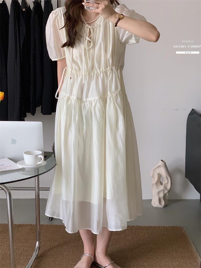 法式泡泡袖连衣裙夏季设计感小众温柔高级感初恋裙子,女装连衣裙,香丽迪1