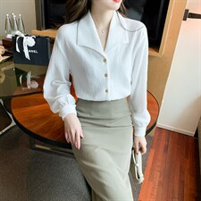 春装新款高级纹理休闲宽松衬衫时尚洋气法式上衣设计感小众雪纺衫，女装衬衫，美吧服饰
