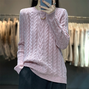秋冬季新款休闲淑女简约圆领羊毛衫长袖图片