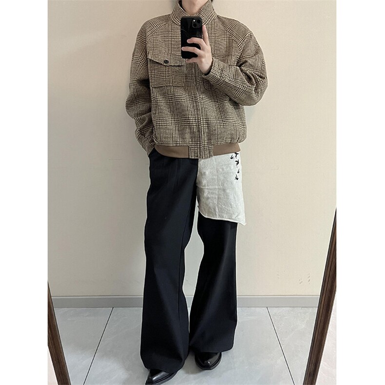 【有货】千鸟格哈灵顿毛呢夹克短款立领外套JK6627特P78,男装夹克,星座908-1