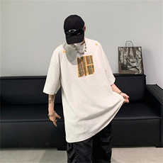 美式复古藏青色潮牌痞帅炸街t恤男夏季半袖cleanfit短袖高级感，男装T恤，星座505-2（原电商A260-1)