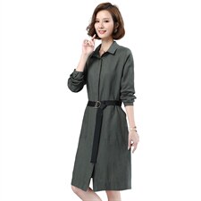 2021春季新款简约时尚休闲舒适气质衬衫领中长款连衣裙，女装连衣裙，小林双子