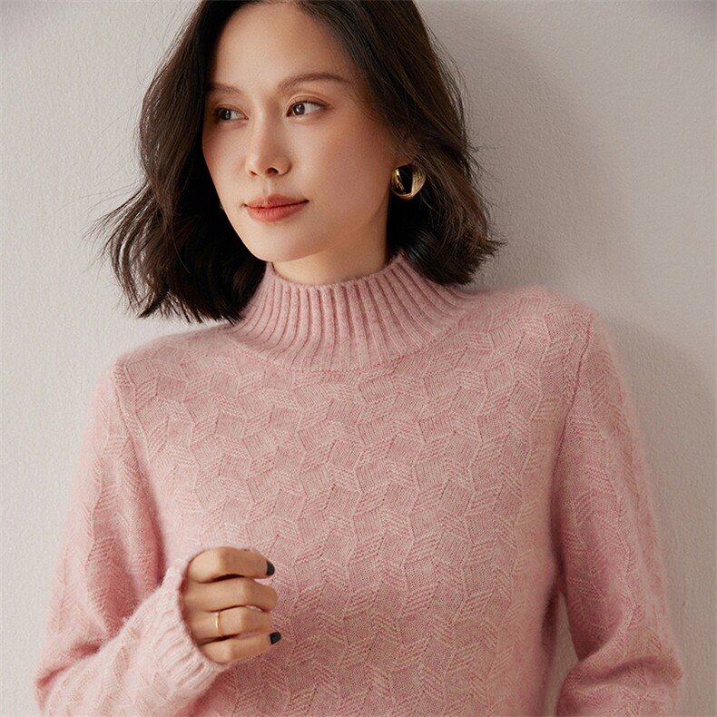 2025年秋季新款女士半高领针织上衣时尚休闲通勤百搭,女装羊绒衫,米琪莲羊绒