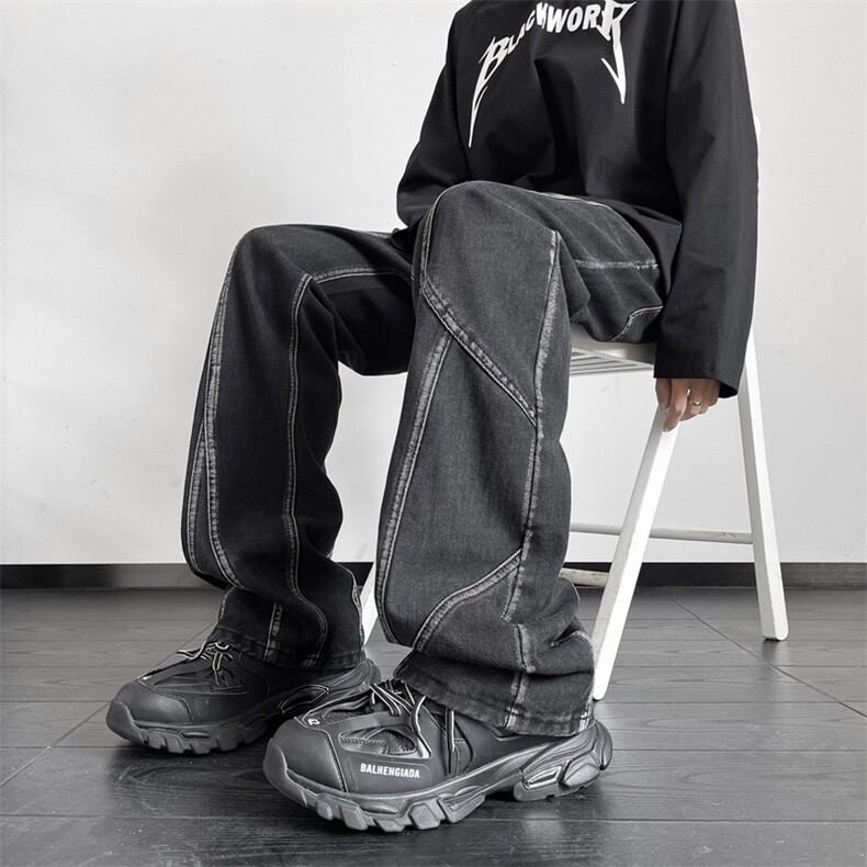 潮流百搭微喇牛仔裤男美式hiphop水洗复古牛仔裤K790-特批45,男装牛仔裤,星座718-1