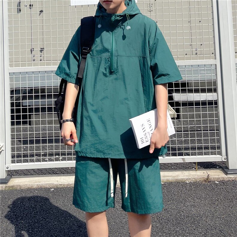 休闲运动短袖套装男夏季潮牌速干冰丝男士穿搭一整套,男装休闲套装,星座410-7