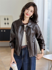 2025秋季女装新款大量现货时尚百搭韩版短款皮衣外套，女装皮衣，缘衣格