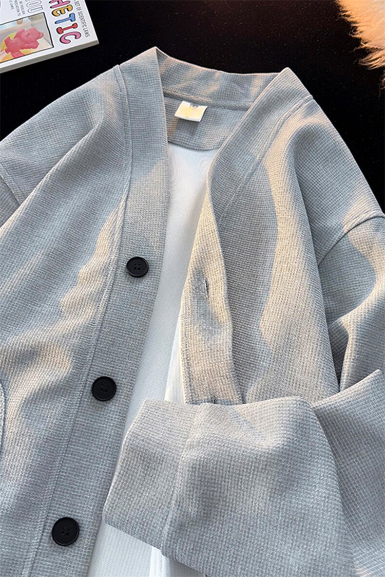 8XL-M春季开衫V领卫衣男港风日系慵懒风痞帅长袖上衣服外套KS001,男装卫衣,电商B312