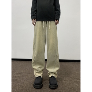 复古牛仔裤男款春季直筒宽松潮牌阔腿美式高街休闲长裤60744-p43图片