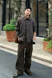 GS6167P68轻奢商务假两件衬衫美式复古韩版潮男百搭针织翻领开衫图片