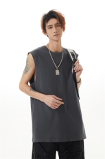 夏季慵懒风简约纯色无袖上衣垂坠感oversize圆领背心HY48TP13，男装背心/马甲，电商A102B