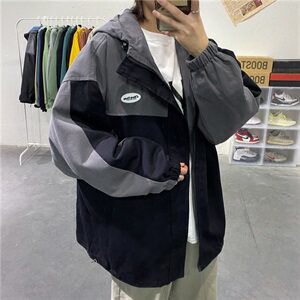 910A-J秋装新款拼色情侣夹克男女韩版宽松百搭外套男图片