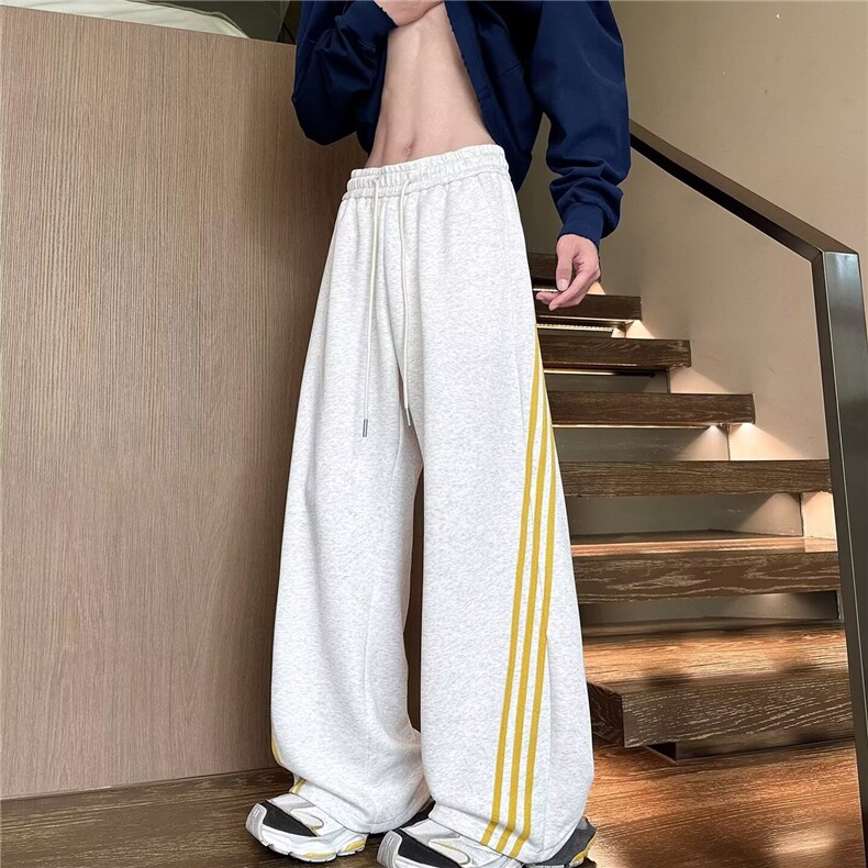 复古撞色条纹运动卫裤男款春季美式阔腿裤宽松弯刀裤子CA71，男装休闲裤，星座516A