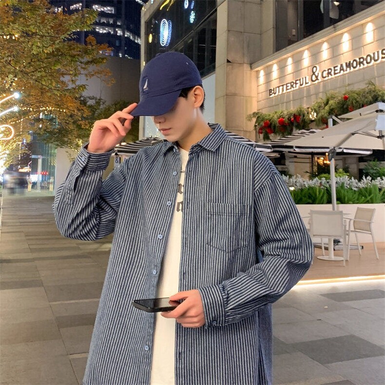 25年春季条纹牛仔衬衫长袖得物抖音衬衫DS-C323-1-G662-P55，男装衬衫，电商C323-1