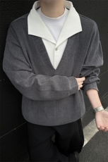 小众设计感假两件翻领卫衣拼接高级感宽松休闲长袖上衣，男装卫衣，电商B319
