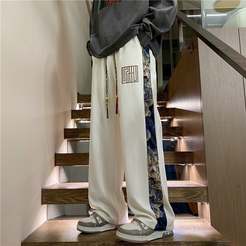 港风2024春新款潮小熊印花宽松直筒休闲裤B315-K23395-p45控58,男装休闲裤,电商B315