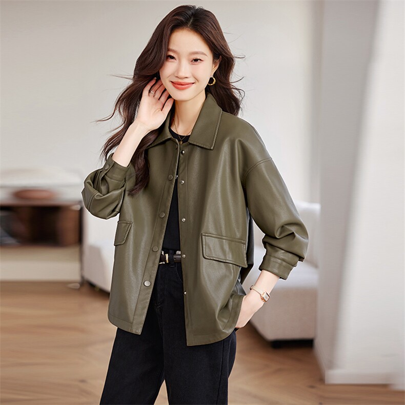 皮衣外套女2025新款今年流行爆款开春休闲小个子妈妈超火夹克上衣，女装皮衣，希欧阁