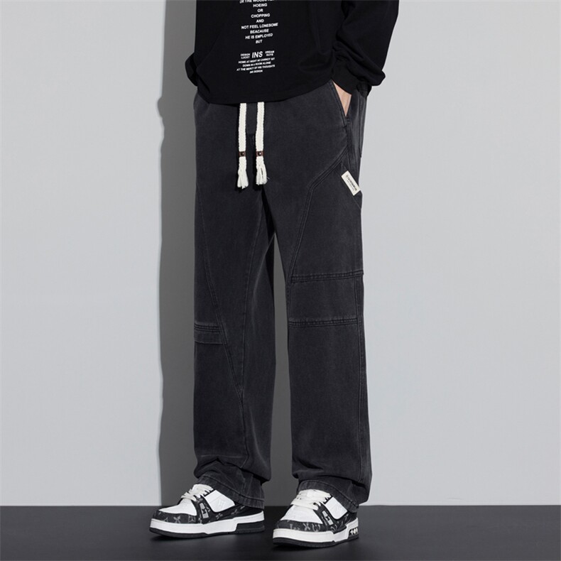 直筒牛仔裤男生美式拼接解构长裤春季复古款宽松休闲裤J8073-P45,男装牛仔裤,星座509