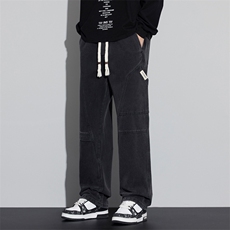 直筒牛仔裤男生美式拼接解构长裤春季复古款宽松休闲裤J8073-P45，男装牛仔裤，星座509