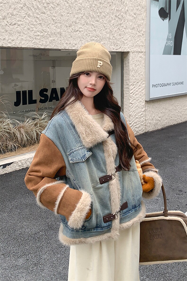 新品牛仔拼接皮毛一体外套2C285-2620-P220-K328,女装短外套,2C285