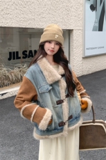 新品牛仔拼接皮毛一体外套2C285-2620-P220-K328，女装短外套，2C285