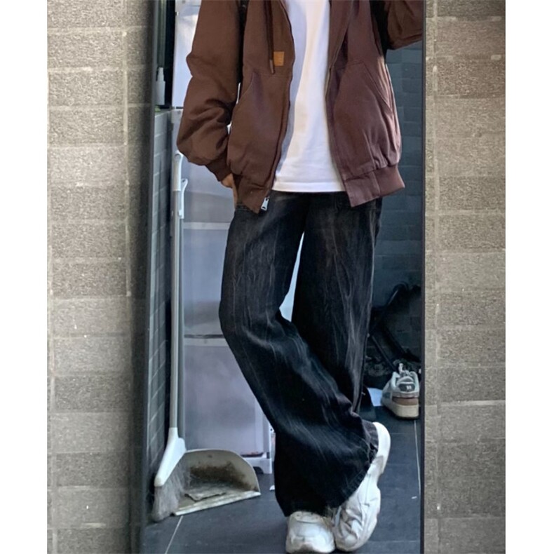 高街美式复古水洗做旧扎染牛仔裤男宽松设计感微喇叭vibe阔腿裤子,男装牛仔裤,星座601-1