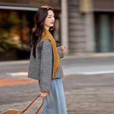 小香风外套女2025秋冬新款超火减龄独特漂亮韩系减龄短款毛呢夹克，女装短外套，素月