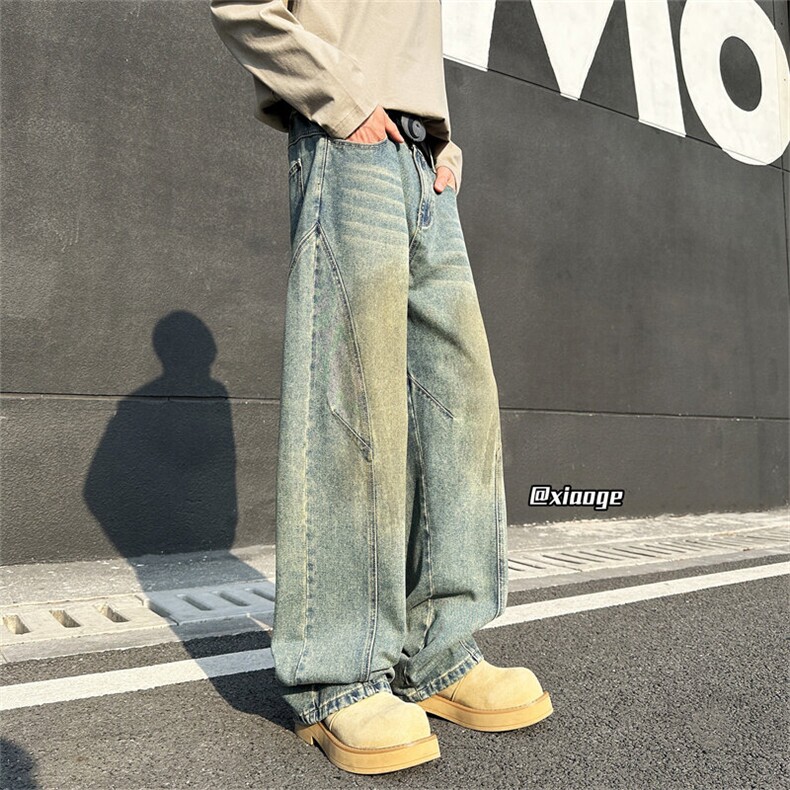 XZ616春季重磅缉明线打褶渐变撞色休闲牛仔长裤TY2034P65控78,男装牛仔裤,星座512A（原616）