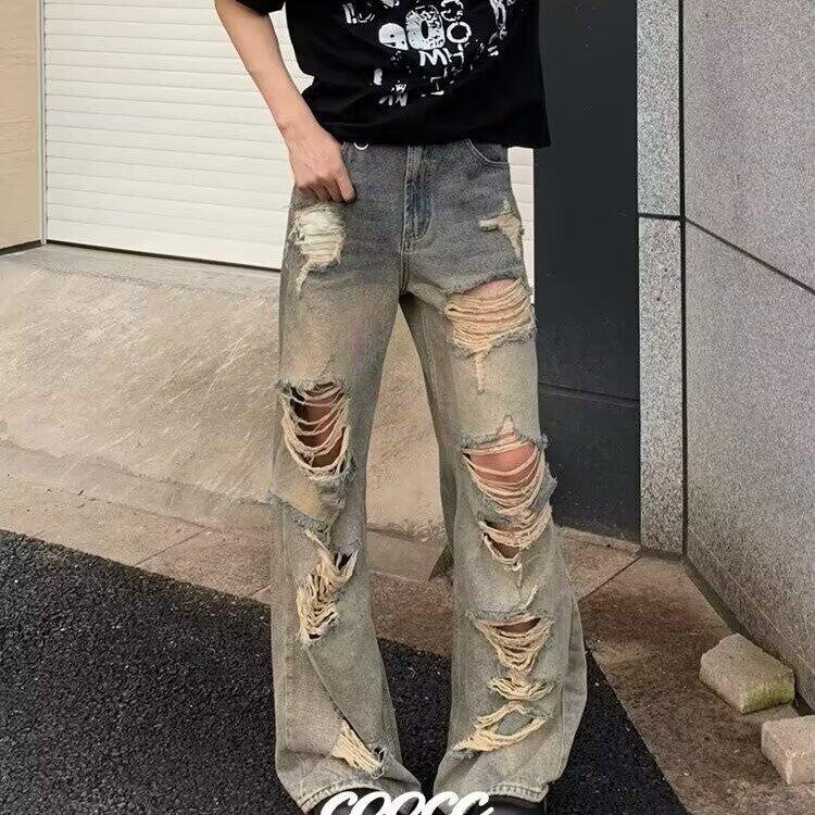 【有货】DA204-批45美式复古废土风破洞牛仔裤男款潮牌休闲拖地裤,男装牛仔裤,星座603-2